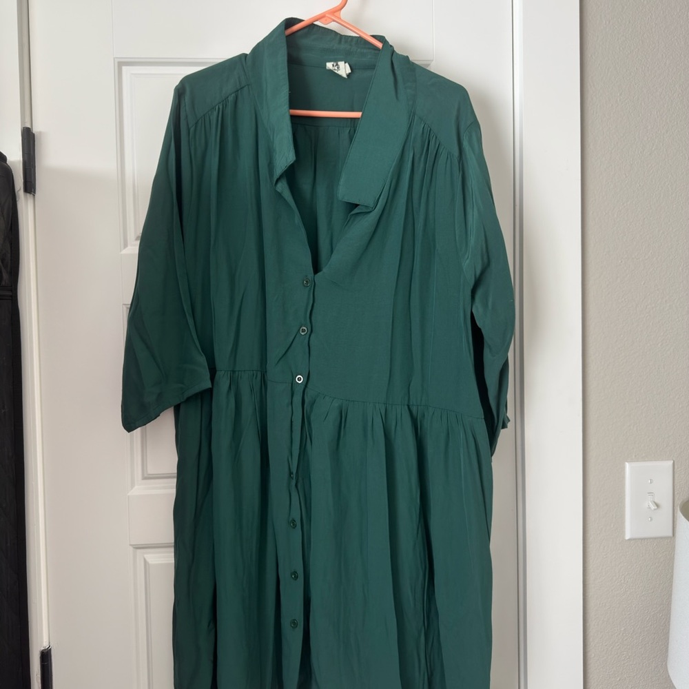 Forest Green Button-Up Dress